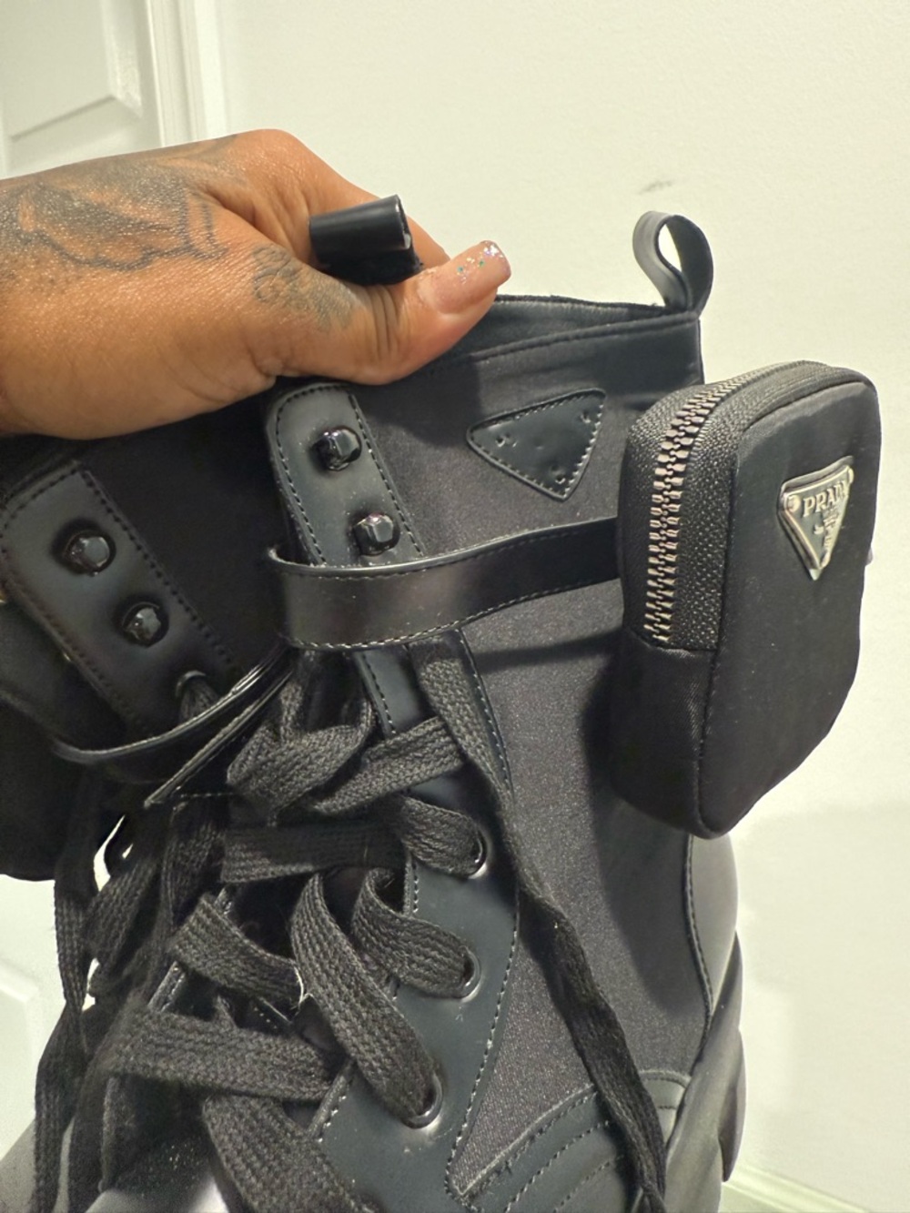 Black Combat Boot Crossbody Pouch